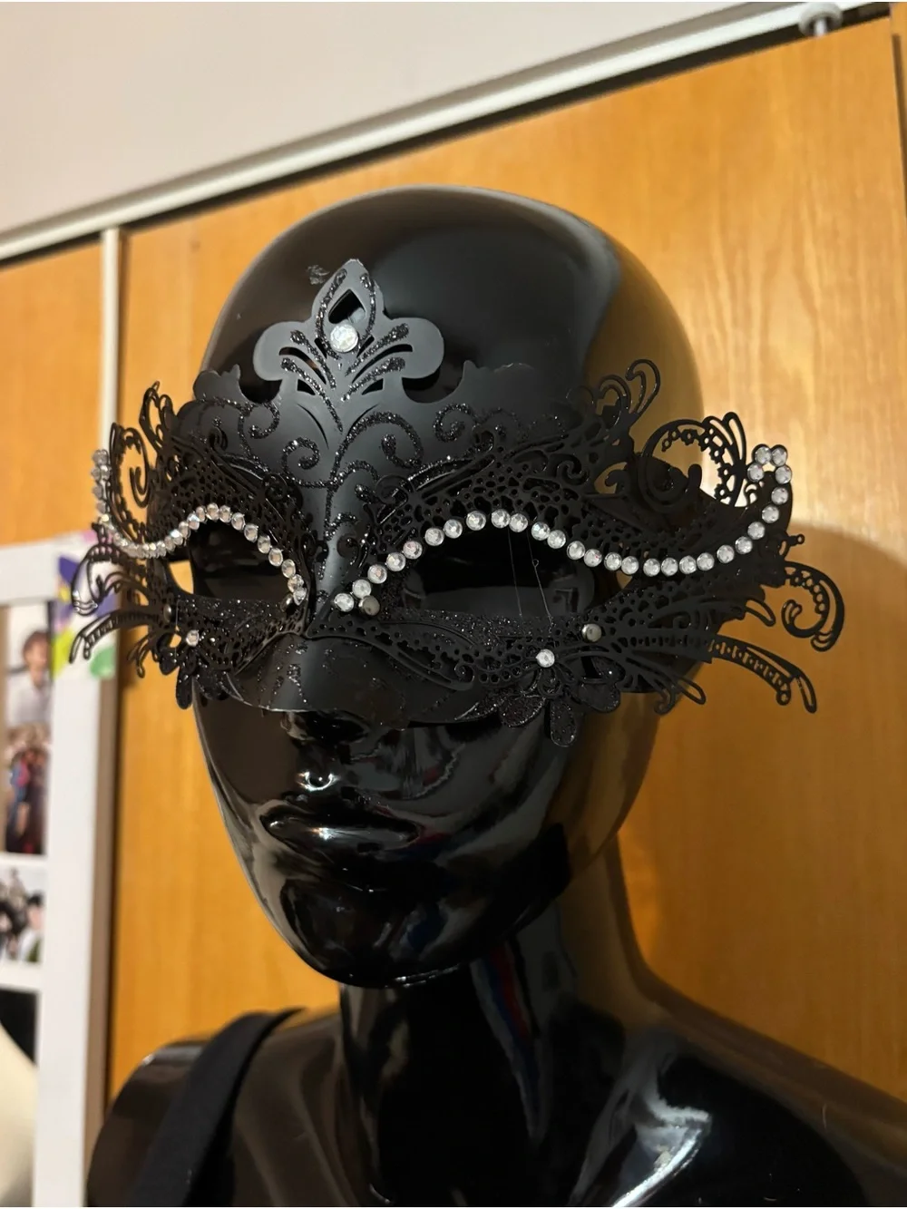 Black Lace Masquerade Eye Mask with Crystal Accent - Women Accessories